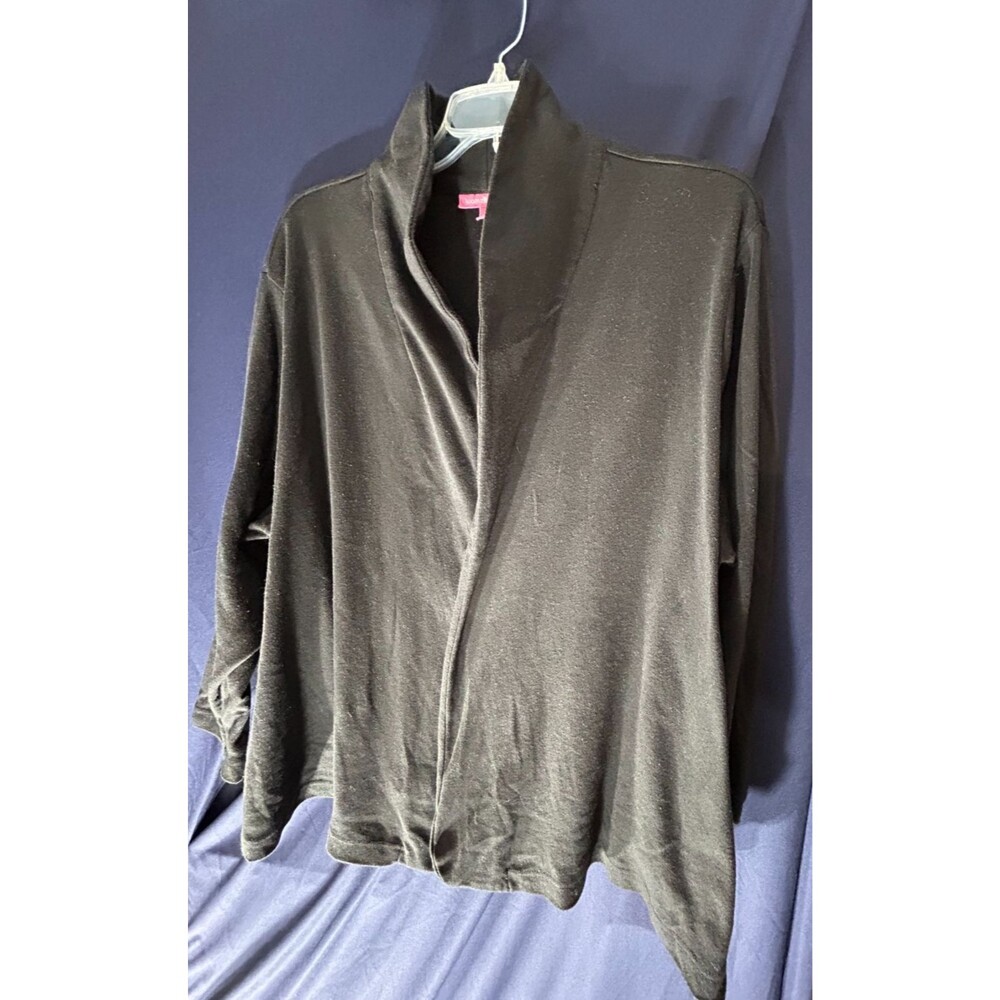 Woman Within Womens 2X 26/28 Black Sweatshirt Blazer Open Front Jacket Pockets